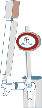 Beer keg tap with 'Agora' logo, from Agora Refreshments' Keg Services.