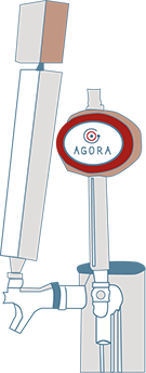 Beer tap with the 'Agora' logo, part of Agora Office Refreshment Services keg services for all day satisfaction.