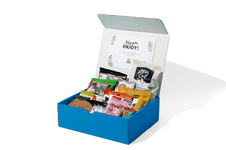Remote Breakroom snack box with a variety of healthy products.