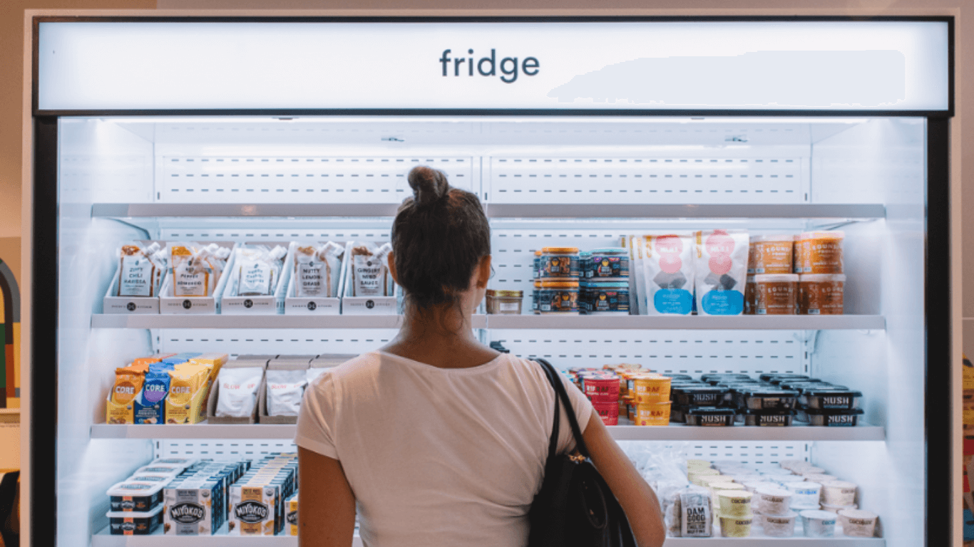 looking in fridge close up